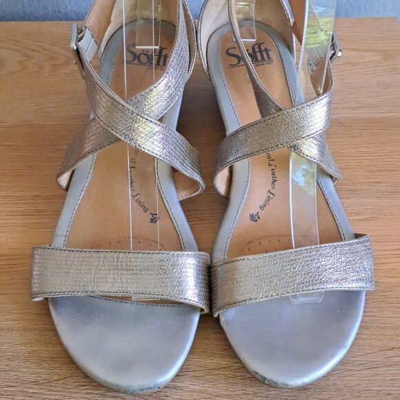 Sofft Women’s 41 EU 9.5 Metallic Silver Leather Strappy Open Toe Buckle Sandals - Picture 9 of 13